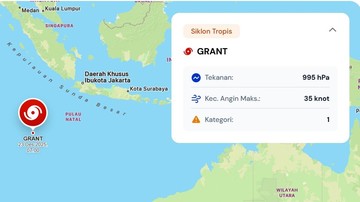 Bibit Siklon 93S Berkembang Jadi Siklon Grant, Posisinya di Selatan Lampung