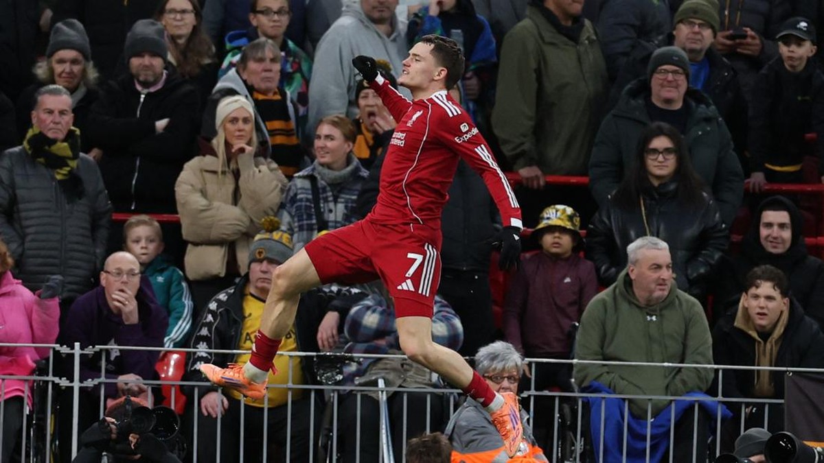 Florian Wirtz akhirnya pecah telur untuk Liverpool. (REUTERS/Phil Noble)