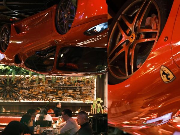 Unik! Restoran Ini Pajang Ferrari F430 Terbalik di Atas Meja Makan