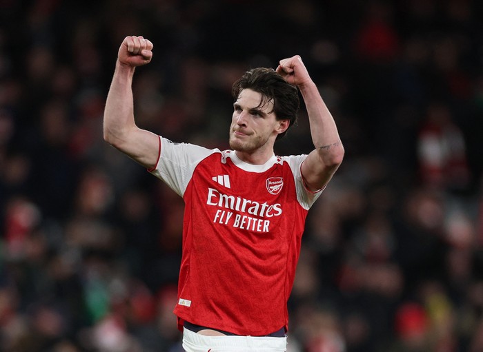 Soccer Football - Premier League - Arsenal v Brighton & Hove Albion - Emirates Stadium, London, Britain - December 27, 2025 Arsenals Declan Rice celebrates after the match Action Images via Reuters/John Sibley EDITORIAL USE ONLY. NO USE WITH UNAUTHO