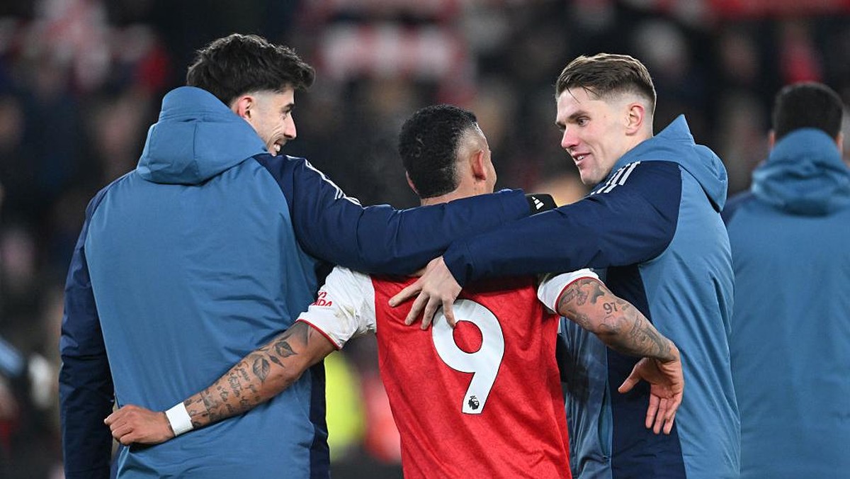 Viktor Gyokeres, Gabriel Jesus, dan Kai Havertz. (Foto: Arsenal FC via Getty Images/Stuart MacFarlane)