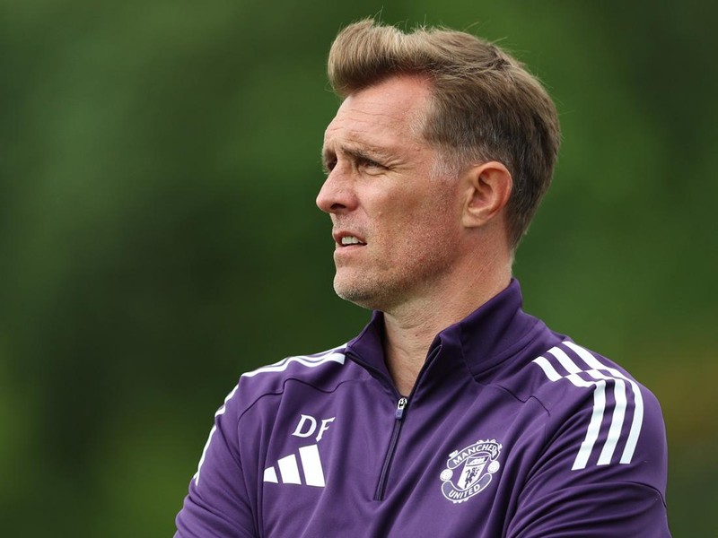 DERBY, ENGLAND - AUGUST 30: Darren Fletcher, Manager of Manchester United looks on during the U18's Premier League match between Derby County and Manchester United at Moor Farm Training Centre on August 30, 2025 in Derby, England. (Photo by Manchester United/Manchester United via Getty Images)