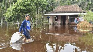 Potret Warga Terobos Banjir Luapan Sungai Dendang di Tanjabtim Jambi