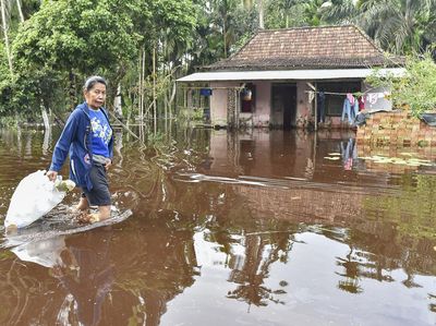 Potret Warga Terobos Banjir Luapan Sungai Dendang di Tanjabtim Jambi