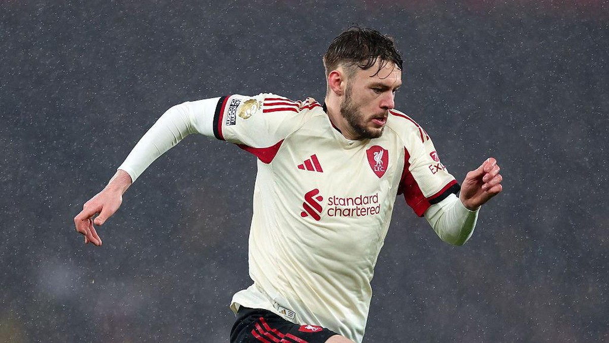 Conor Bradley absen hingga akhir musim karena cedera lutut. (Getty Images/Marc Atkins)