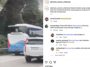 Viral Bus Diduga Milik Kementerian Perhubungan Lewat Bahu Jalan
