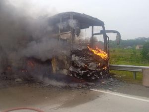 Bus Pariwisata Terbakar di Jalan Tol Lampung, Semua Penumpang Selamat