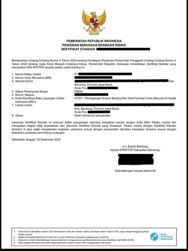 Contoh izin apotek 2025. Foto Dok: Legalitas Cepat