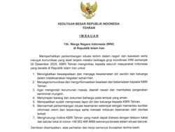 KBRI Teheran Keluarkan Imbauan Keamanan bagi WNI di Iran, Diminta Tetap Waspada