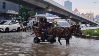 Warga Pilih Naik Delman Lintasi Banjir di Kelapa Gading, Kusir Raup Cuan