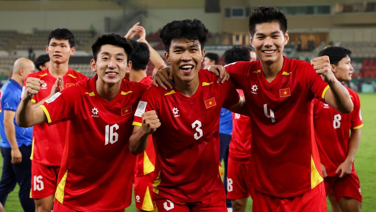 Wajah ceria Vietnam U-23 saat mengalahkan Arab Saudi. (Foto: Getty Images/Zhizhao Wu)