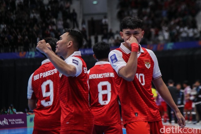 Perayaan gol Timnas Indonesia Futsal, Firman Adriansyah. Kirgistan vs Indonesia berlangsung di Indonesia Arena, Senayan, Kamis (29/1/2026) malam WIB.
