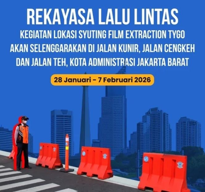 Pengumuman rekayasa lalu lintas Kota Tua karena syuting film Tygo di Jakarta. (Arsip Dishub DKI Jakarta)
