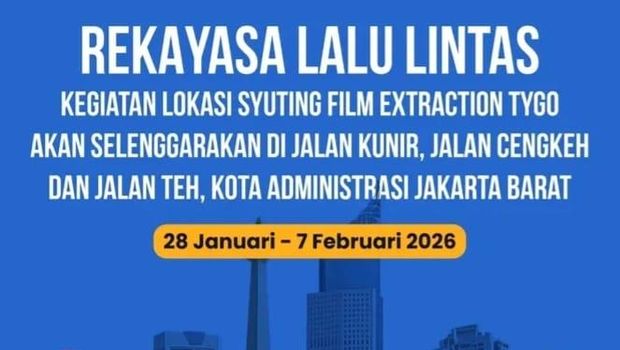Pengumuman rekayasa lalu lintas Kota Tua karena syuting film Tygo di Jakarta. (Arsip Dishub DKI Jakarta)