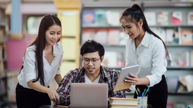 Ilustrasi jurusan kuliah, belajar, belajar kelompok, mahasiswa