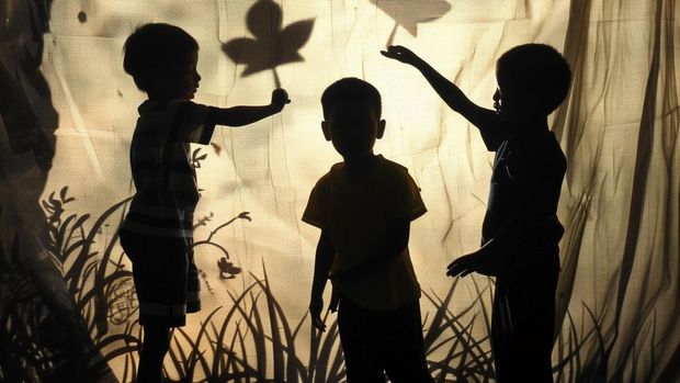 Ilustrasi anak tengah, keluarga, siluet anak, anak-anak