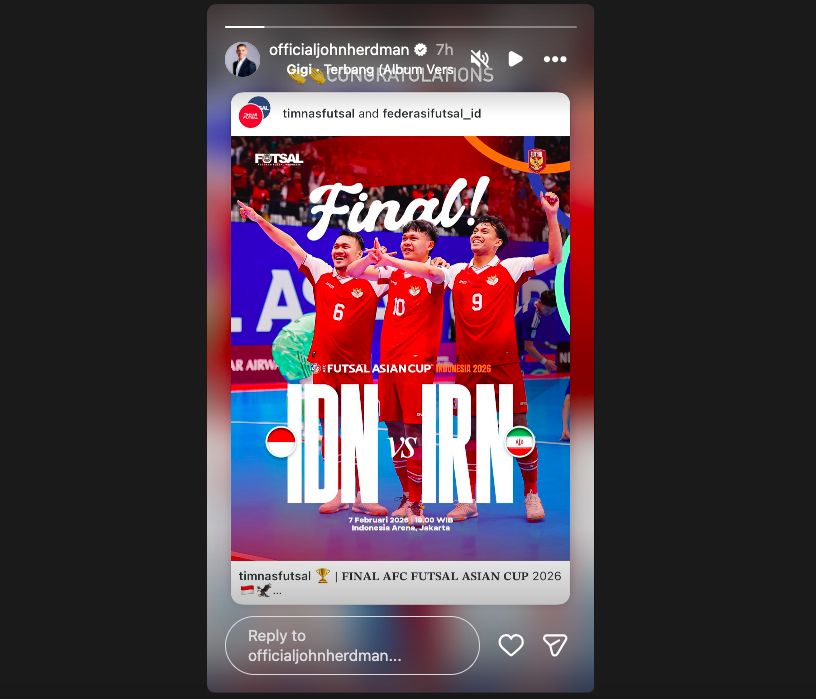 John Herdman memberikan ucapan selamat ke Timnas Futsal Indonesia.