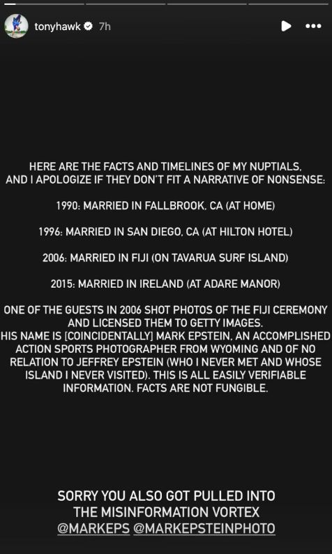 Instagram stories Tony Hawk