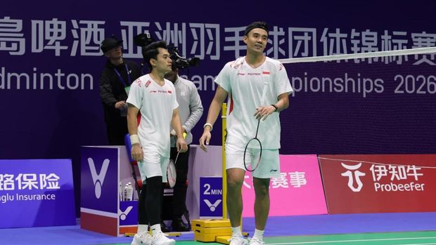 Leo Rolly Carnando/Bagas Maulana saat tampil di BATC 2026. (Arsip PBSI)