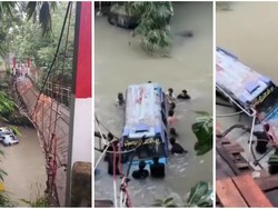 Bus Terjun ke Sungai di Tanggamus Saat Lewati Jembatan Gantung
