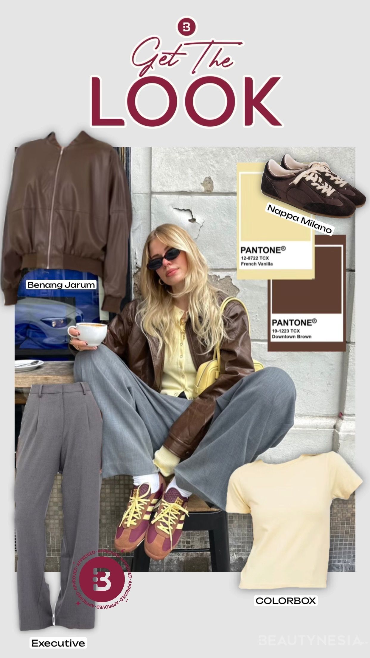 Kamu bisa coba sontek OOTD ala influencer dan kreator Linda Schulz satu ini. Ia memadukan tiga warna dalam outfitnya, yaitu coklat, kuning, dan abu-abu.