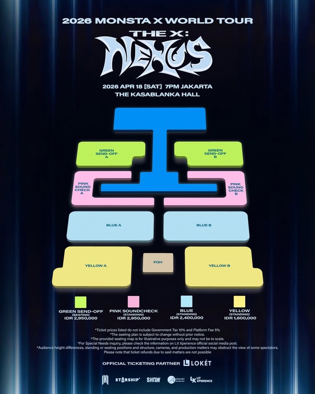 Harga tiket konser MONSTA X di Jakarta/ Foto: instagram.com/litxperience.id Tiket konser 'THE X: NEXUS' di Jakarta dibanderol mulai Rp2,95 juta hingga Rp1,6 juta.