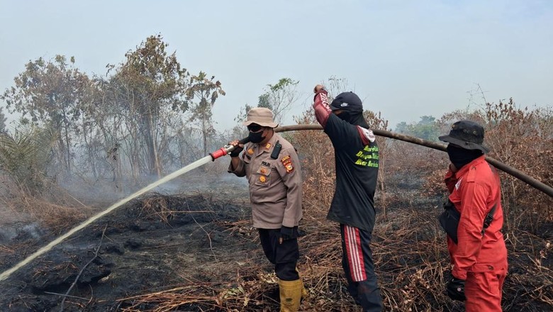Polisi-TNI Berjibaku Padamkan Kebakaran 10 Hektare Lahan di Bengkalis