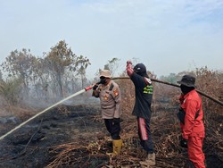 Polisi-TNI Berjibaku Padamkan Kebakaran 10 Hektare Lahan di Bengkalis