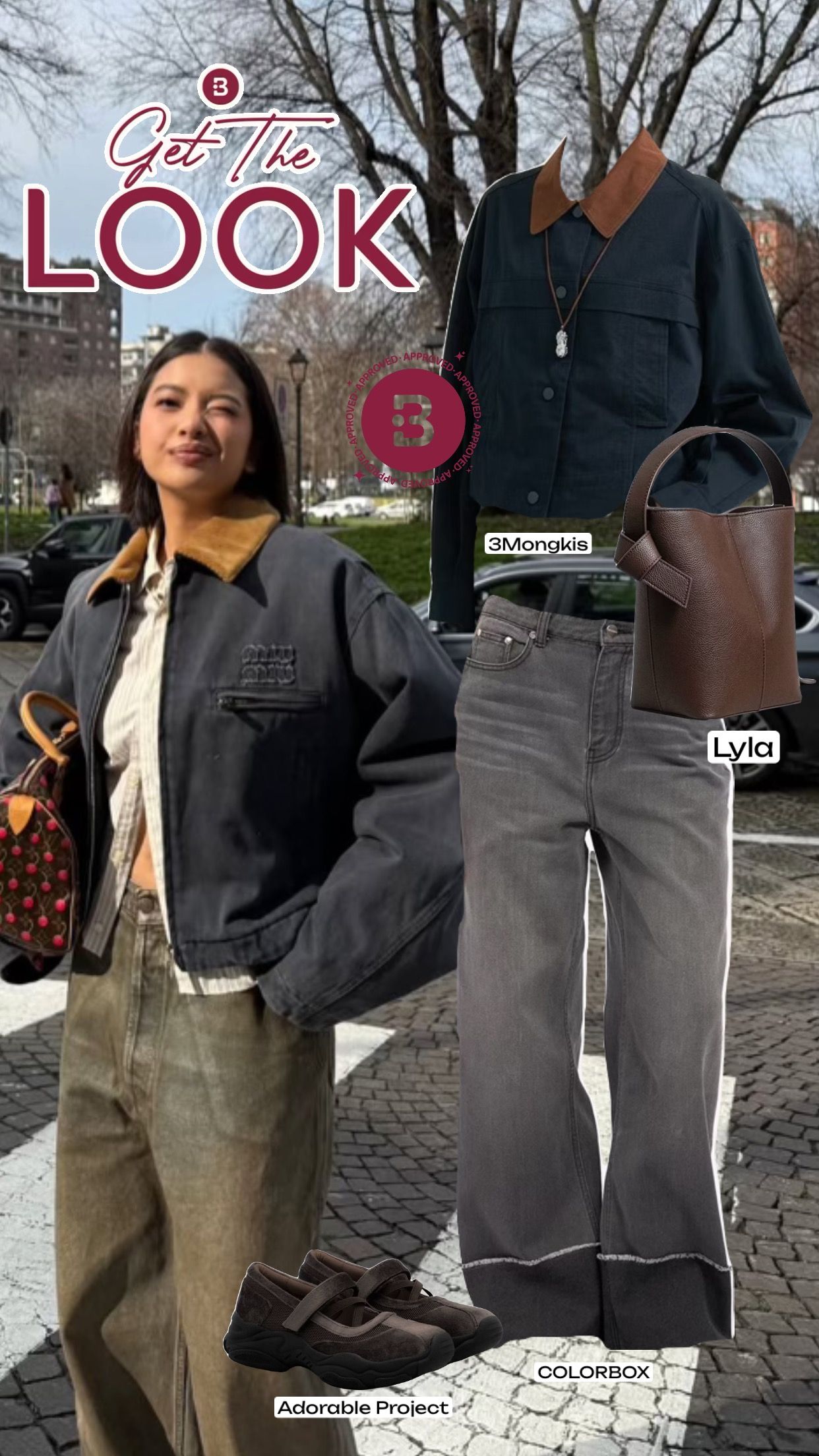 Steph Hui tampil stylish dan kasual dengan kesan cozy tanpa terlihat ribet. Trucker jacket with corduroy collar dari Miu Miu menjadi statement piece di look ini. Dipadukan dengan washed jeans dan tas ikonik bermotif ceri dari Louis Vuitton, Steph Hui siap tampil standout untuk city stroll yang fashionable.