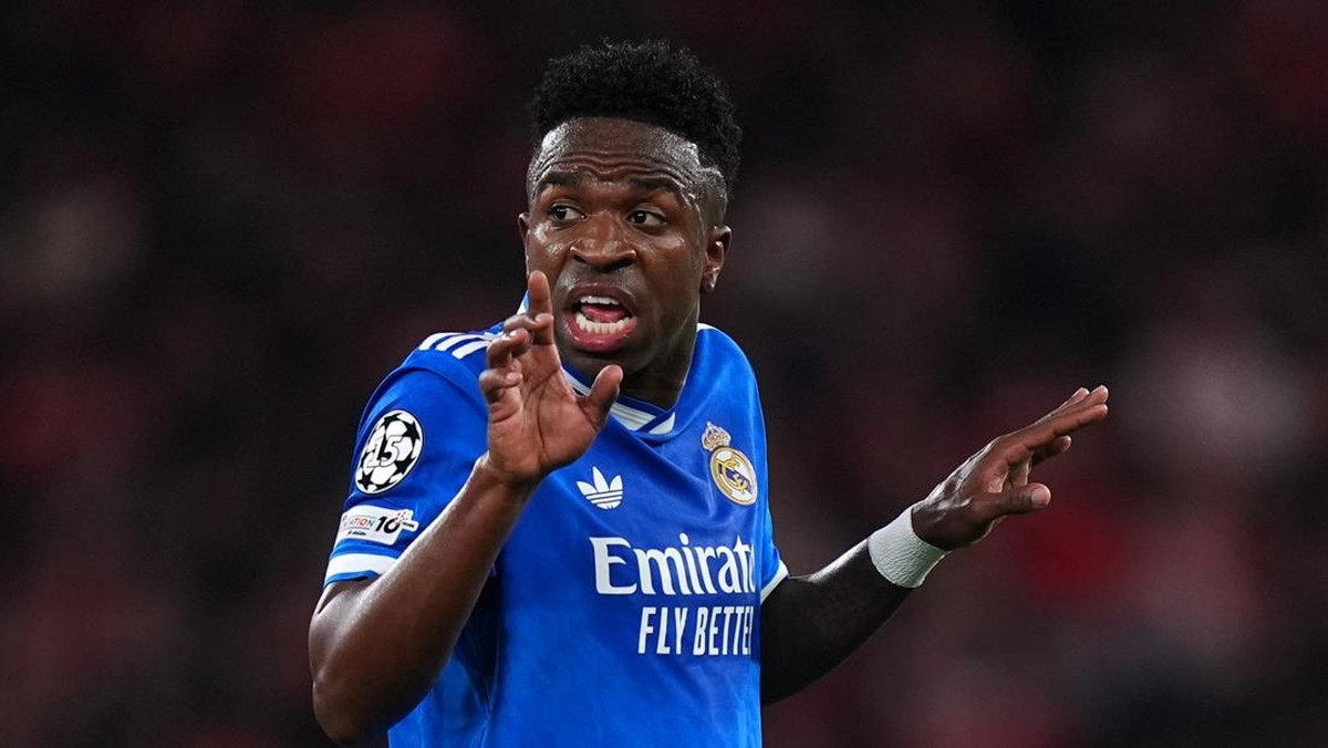 Vinicius Junior di laga Benfica vs Real Madrid. (Foto: Getty Images/Angel Martinez)