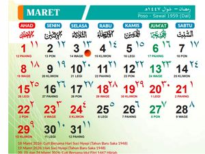 Kalender Maret 2026: Tanggal Merah, Libur Lebaran, Cuti Bersama, dan Hari Besar