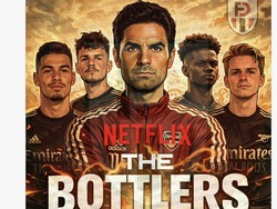 Andai gagal juara Liga Inggris, Arsenal sudah 4 musim beruntun puasa trofi Premier League. Sebanding dengan 4 musim serial di Netflix. (Foto: dok. Twitter/@Fasn_Designs)