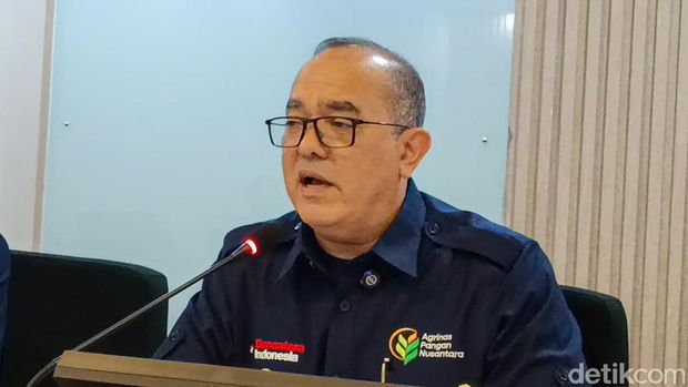 Direktur Utama PT Agrinas Pangan Nusantara (Persero), Joao Angelo De Sousa Mota menyampaikan konferensi pers di Menara Ayodya, Jakarta, Selasa (24/2/2026).