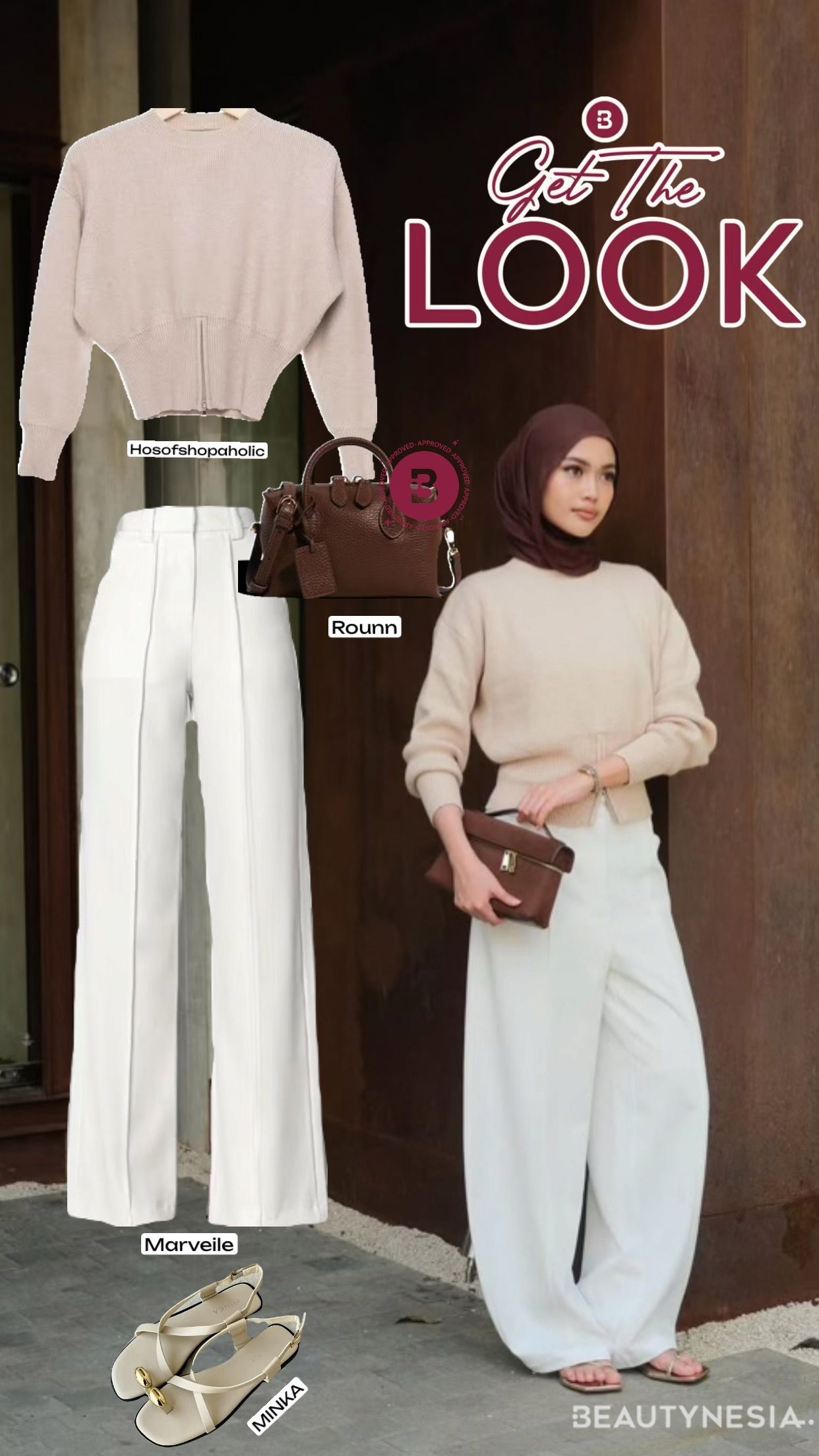 Bernuansa earth tone, Ratu menggunakan atasan berbahan knit dipadukan dengan loose pants dan sandal, ia tampil santai tapi tetap stylish.