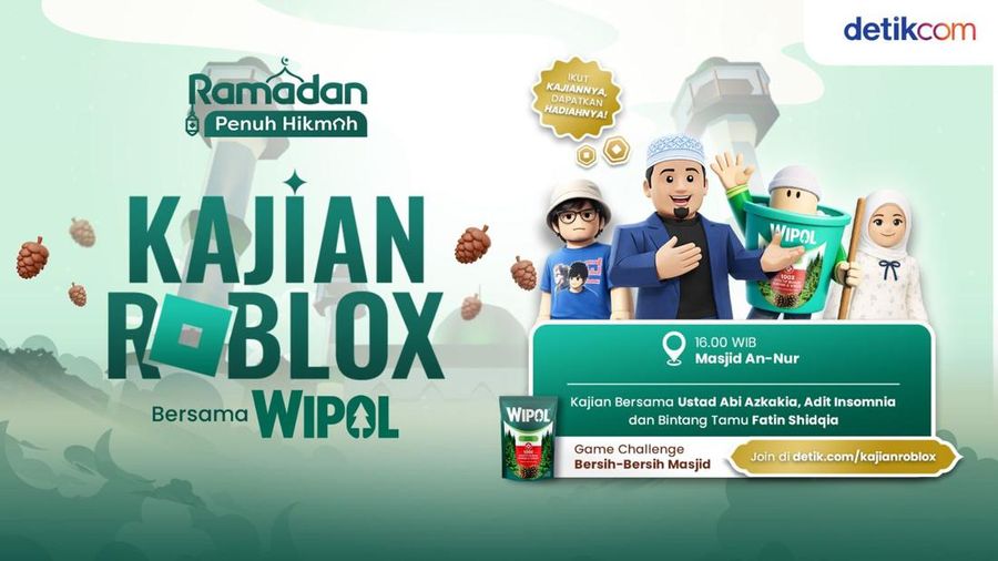 Kajian Ramadan Roblox bersama Wipol: Clean Up Your Soul, simbol kebersihan lingkungan yang mendukung ibadah lebih khusyuk.