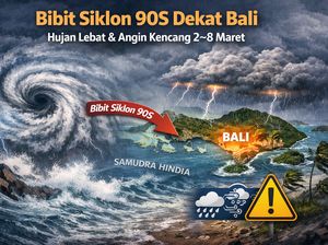 Bibit Siklon 90S Dekati Bali, Waspada Hujan dan Angin Kencang Mulai 2-8 Maret