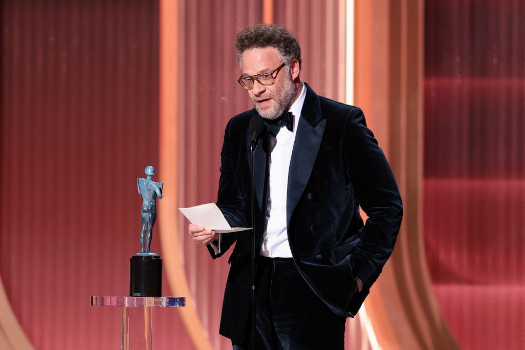 LOS ANGELES, CALIFORNIA - MARCH 01: Seth Rogen accepts the Outstanding Performance by a Female Actor in a Comedy Series Award for 