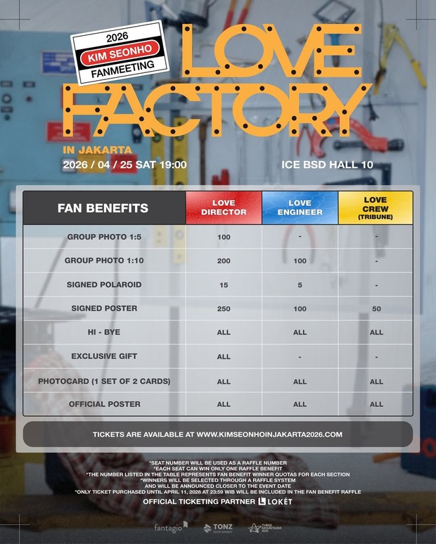 Terdapat tiga kategori tiket dengan benefit berbeda-beda.
