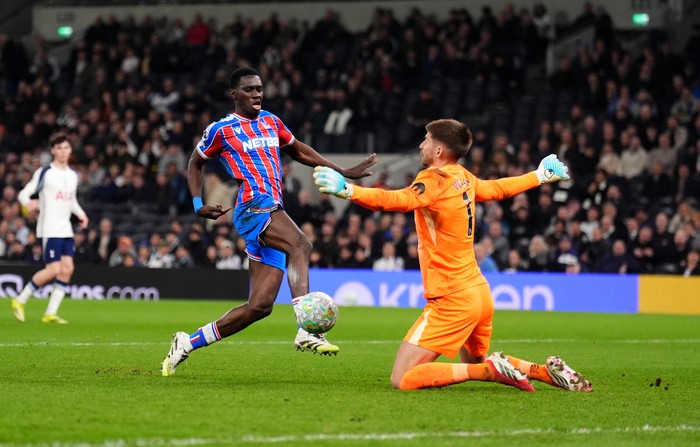 Crystal Palace's Ismaila Sarr scores their side's third goal of the game during the Premier League match at the Tottenham Hotspur Stadium, London. Picture date: Thursday March 5 2026. (Photo by John Walton/PA Images via Getty Images)