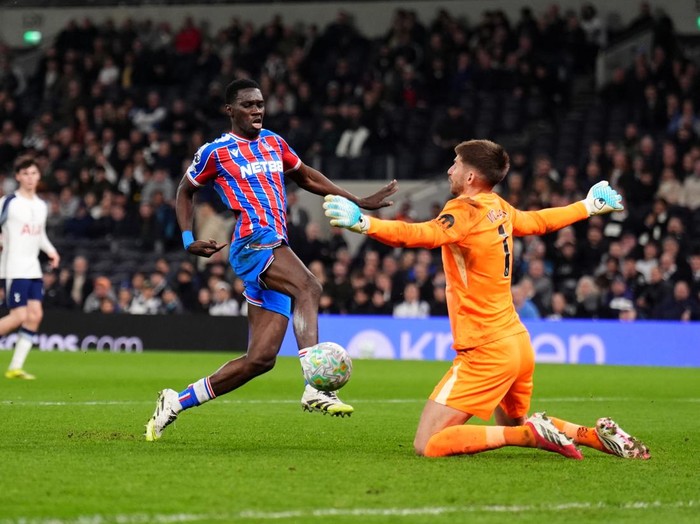 Crystal Palace's Ismaila Sarr scores their side's third goal of the game during the Premier League match at the Tottenham Hotspur Stadium, London. Picture date: Thursday March 5 2026. (Photo by John Walton/PA Images via Getty Images)