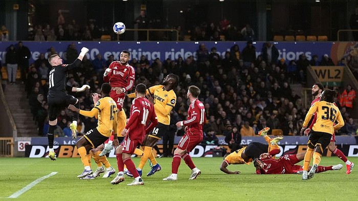 Liverpools Cody Gakpo attempts a shot on goal during the Emirates FA Cup fifth round match at Molineux, Wolverhampton. Picture date: Friday March 6 2026. (Photo by Peter Byrne/PA Images via Getty Images)
