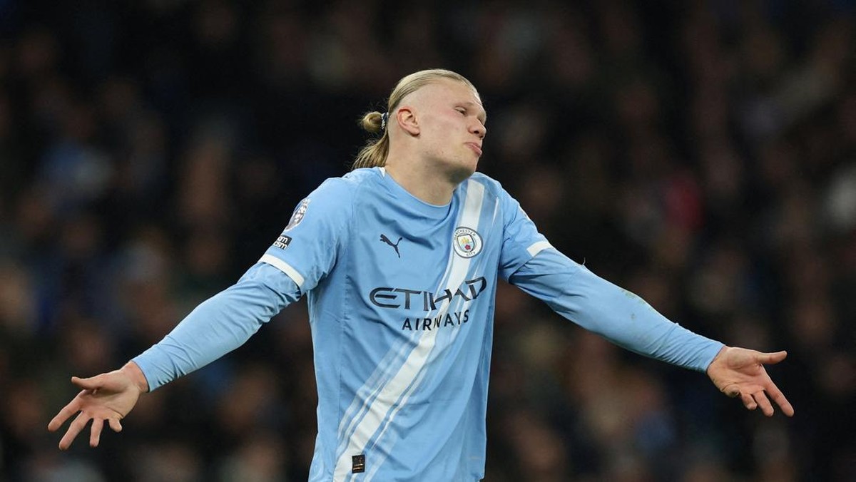 Erling Haaland diharapkan fit seratus persen saat hadapi Real Madrid. (REUTERS/Phil Noble)