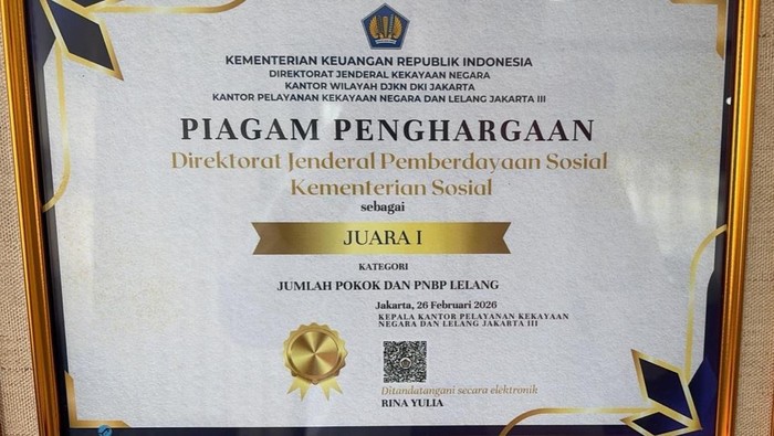 Kemensos Raih Juara I Pengelolaan Kekayaan Negara di KPKNL Jakarta III