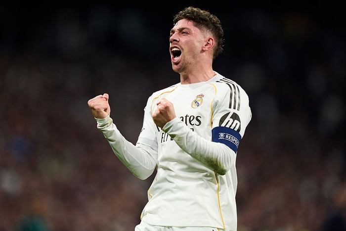 MADRID, SPAIN - MARCH 11: Federico Valverde of Real Madrid celebrates after scoring goal during the UEFA Champions League 2025/26 Round of 16 First Leg match between Real Madrid CF and Manchester City FC at Estadio Santiago Bernabeu on March 11, 2026