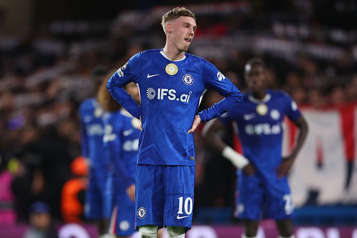 LONDON, ENGLAND - MARCH 17: Cole Palmer of Chelsea looks dejected during the UEFA Champions League 2025/26 Round of 16 Second Leg match between Chelsea FC and Paris Saint-Germain FC at Stamford Bridge on March 17, 2026 in London, England. (Photo by E