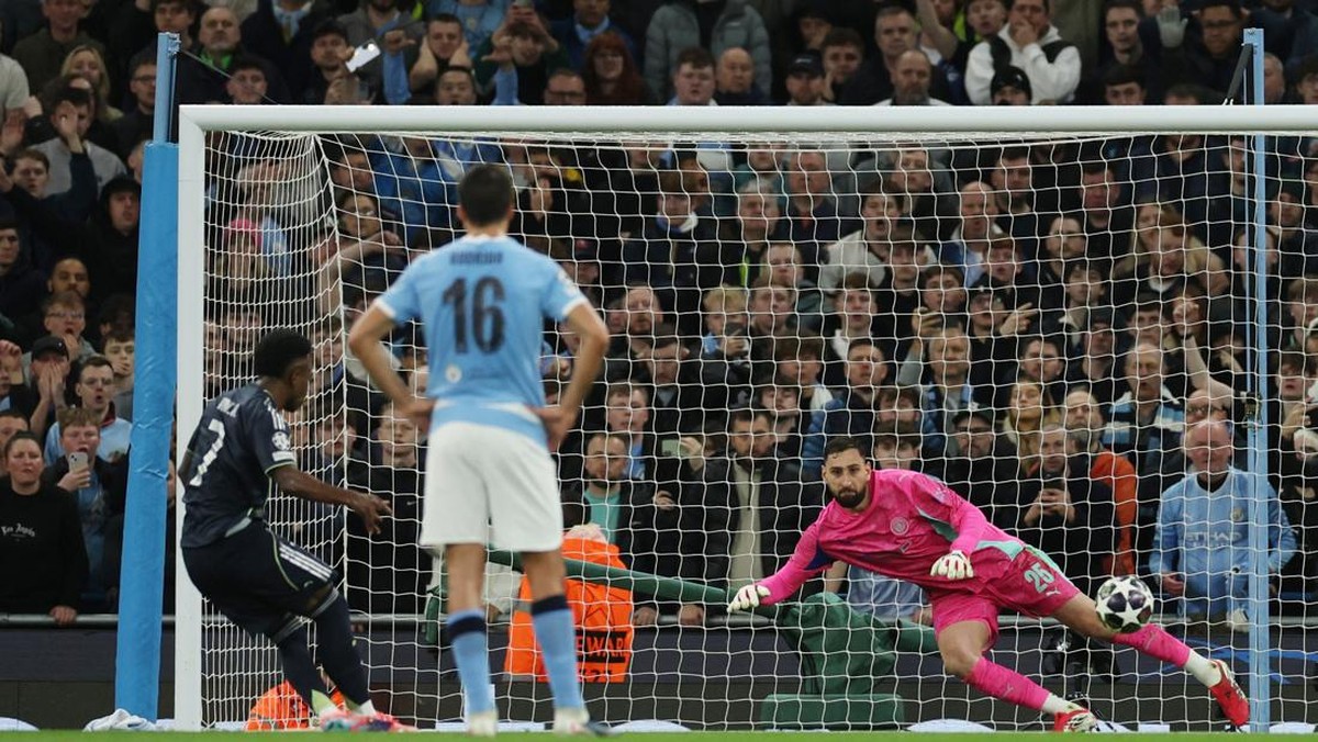 Man City vs Real Madrid tuntas 1-1 di babak pertama. (REUTERS/Phil Noble)