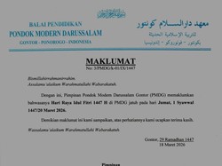 Pondok Modern Darussalam Gontor Umumkan Lebaran Besok