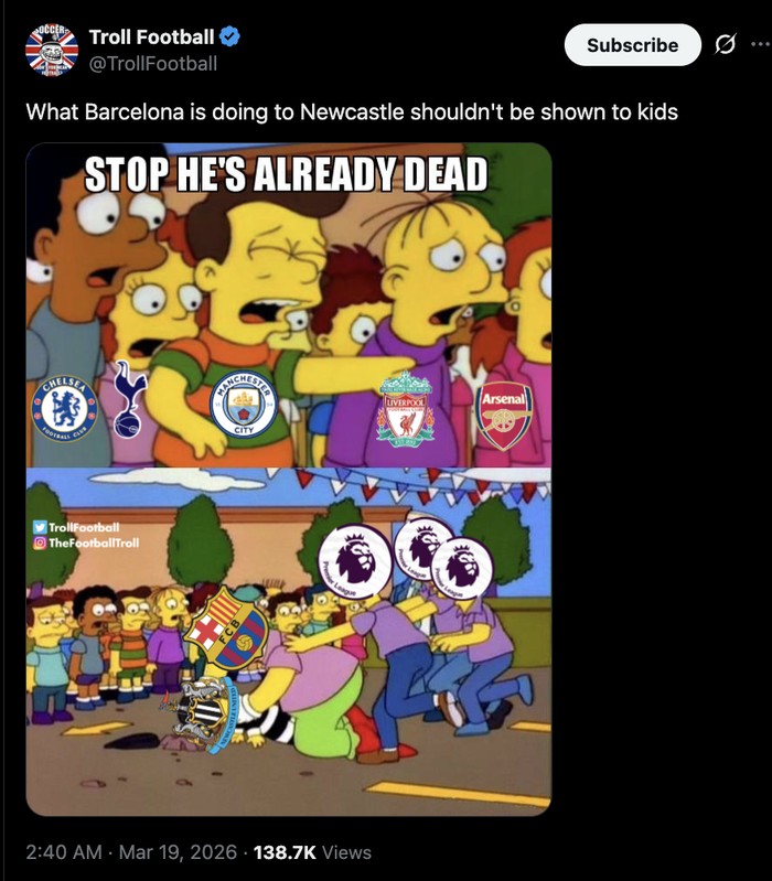 Meme Newcastle Dibantai Barca