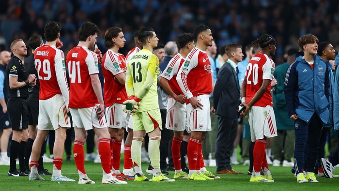Soccer Football - Carabao Cup - Final - Arsenal v Manchester City - Wembley Stadium, London, Britain - March 22, 2026 Arsenal players look dejected after losing the Carabao Cup Final to Manchester City Action Images via Reuters/Matthew Childs EDITORI