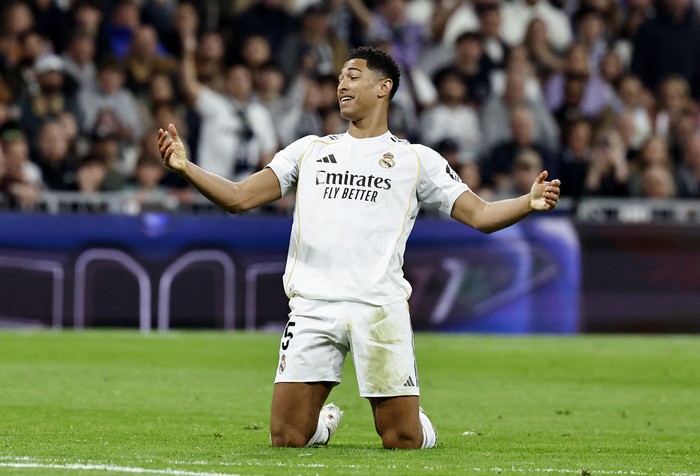 Soccer Football - LaLiga - Real Madrid v Atletico Madrid - Santiago Bernabeu, Madrid, Spain - March 22, 2026 Real Madrid's Jude Bellingham reacts REUTERS/Jon Nazca
